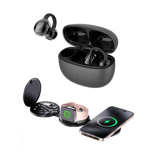 Power & Sound Essentials Bundle – 5-in-1 Folding Wireless Charging Station + True Wireless Earbuds-0